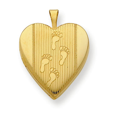 Gold Plated Sterling Silver 20mm Footprints Heart Locket