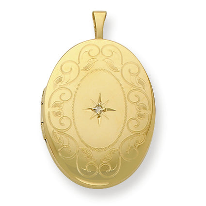 Gold Plated Sterling Silver & Diamond 20mm Fancy Oval Locket