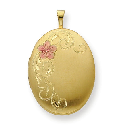 Gold Plated Sterling Silver 20mm Satin Floral Locket