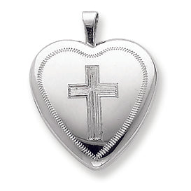 Sterling Silver 16mm Cross Heart Locket