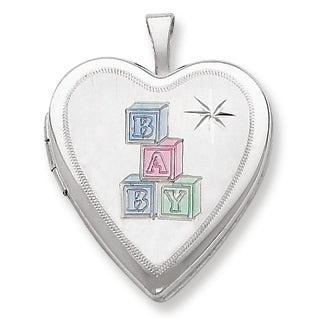 Sterling Silver 20mm Satin, D-C & Enameled Baby Heart Locket