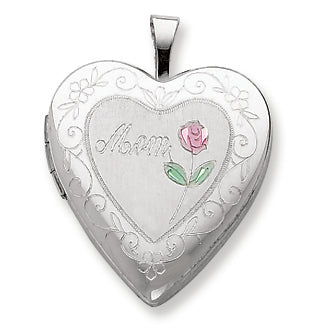 Sterling Silver 20mm D-C & Enameled Mom Heart Locket