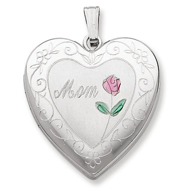 Sterling Silver 24mm Enameled, D-C Mom Heart Locket