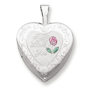 Sterling Silver 16mm Enameled & D-C I Love You Heart Locket