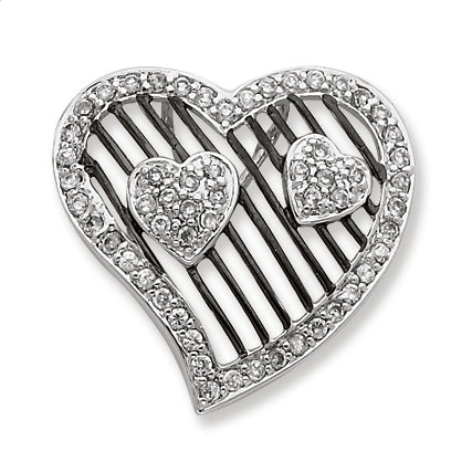 Sterling Silver CZ Hearts w- Black Rhodium Plating Slide Pendant