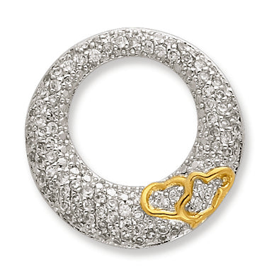 Sterling Silver CZ Open Circle with Gold-Plated Hearts Slide Pendant