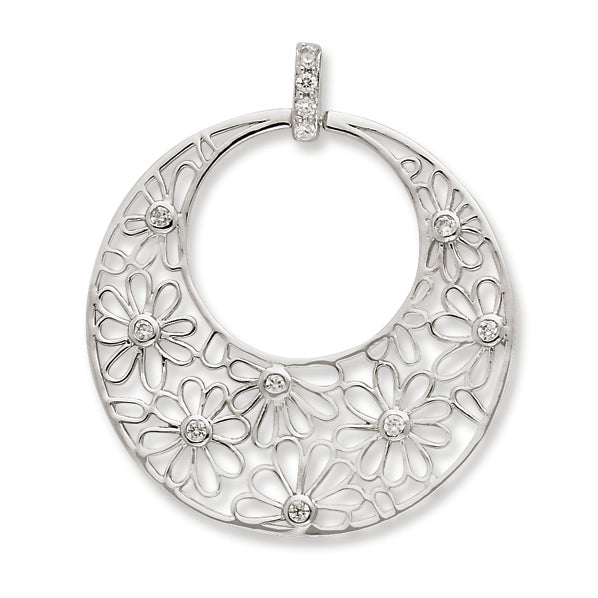 Sterling Silver Cut out Flowers and CZ Circle Pendant