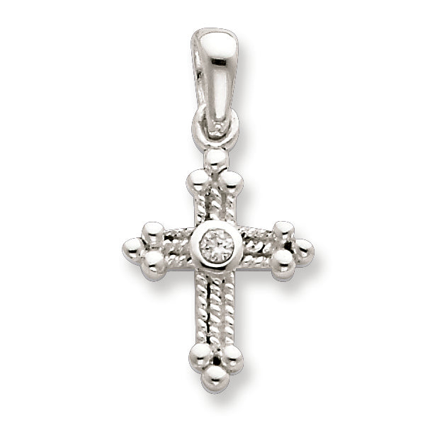 Sterling Silver & CZ Polished Cross Pendant
