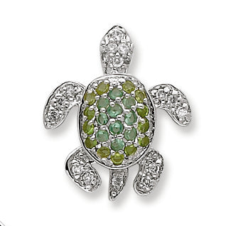 Sterling Silver Clear, Green and Blue CZ Turtle Pendant