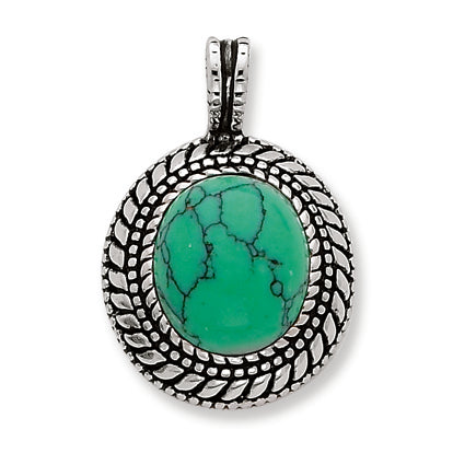 Sterling Silver Antiqued Simulated Turquoise Pendant