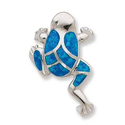 Sterling Silver Created Blue Opal Inlay Frog Slide Pendant