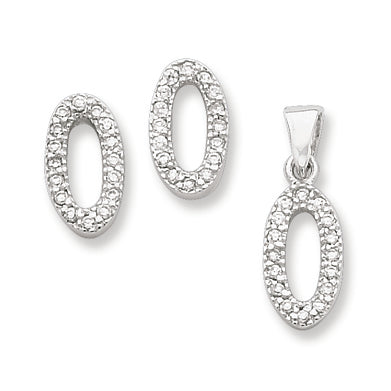 Sterling Silver CZ Oval Pendant & Earring Set