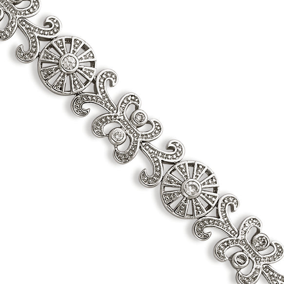 Sterling Silver 7in Fancy White CZ Bracelet