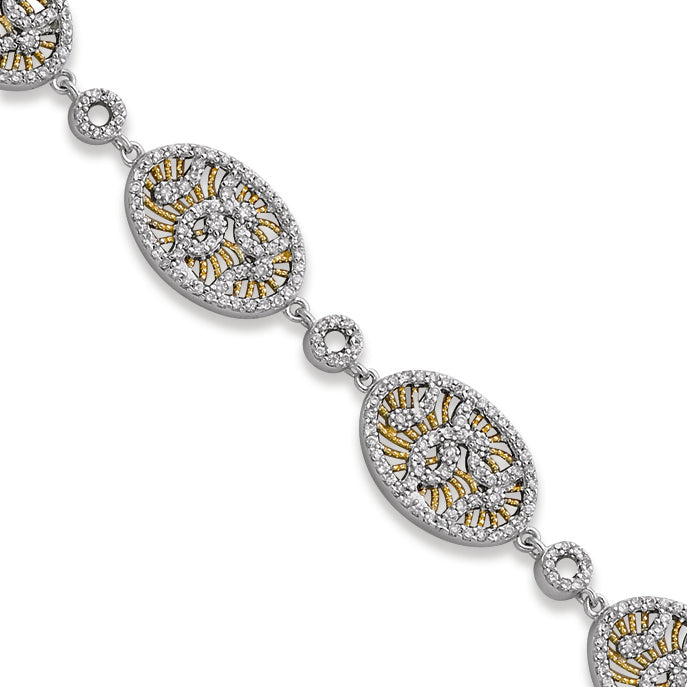 Sterling Silver & Vermeil CZ Filigree Ovals Bracelet