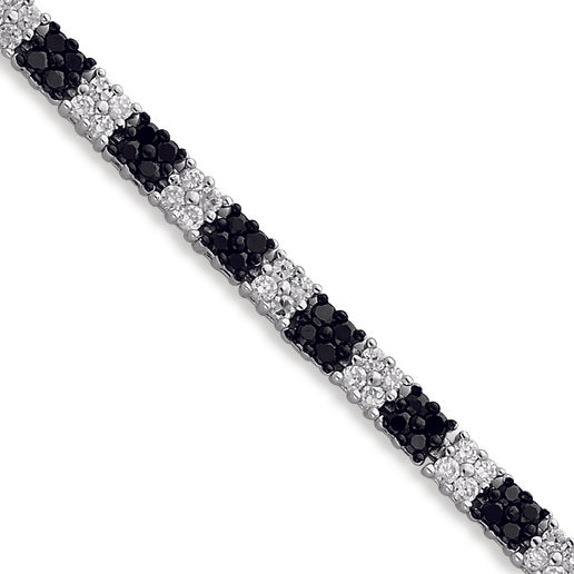 Sterling Silver 7in Black and White CZ Tennis Bracelet