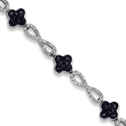 Sterling Silver Black & White CZ Flower Bracelet