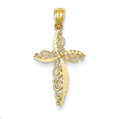 14K Gold Scroll Design Cross Pendant