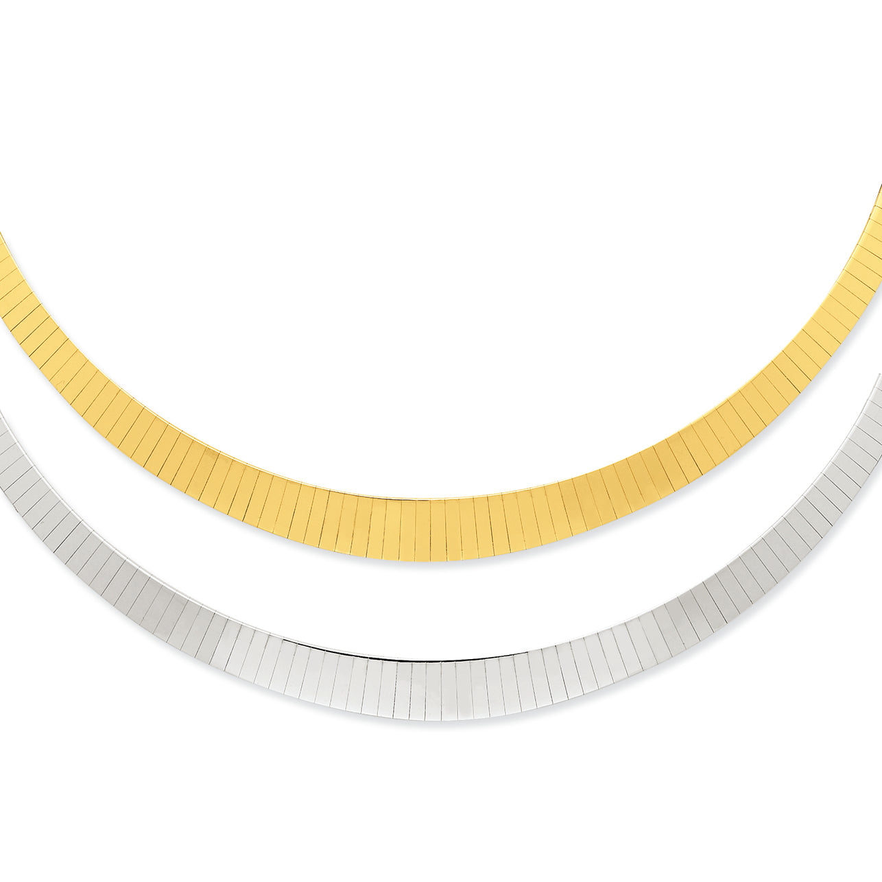 14K Gold Two-tone 4-8mm Graduated Flat Reversible Omega Necklace 17 Inches