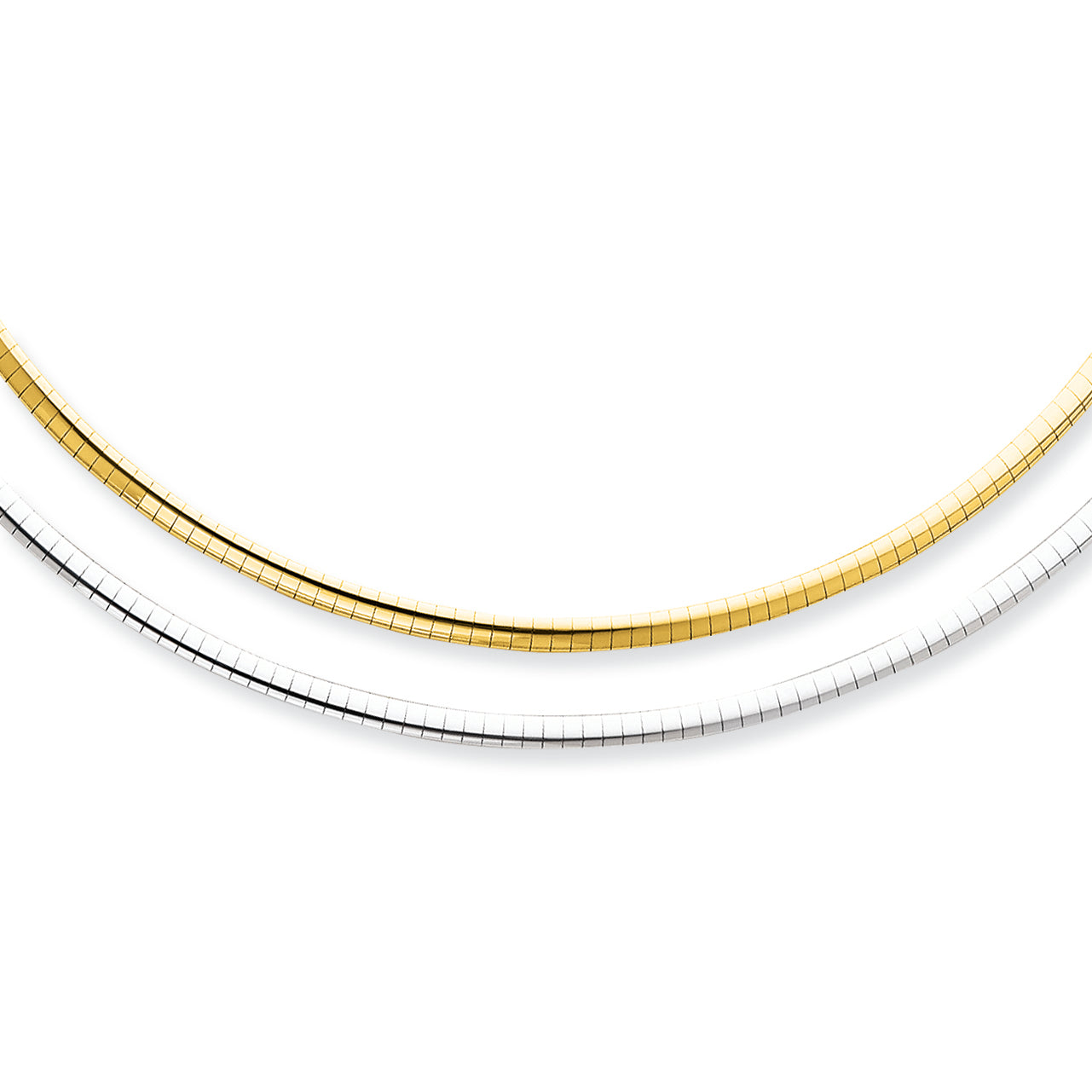 14K Gold 3mm Reversible White & Yellow Domed Omega Necklace 18 Inches
