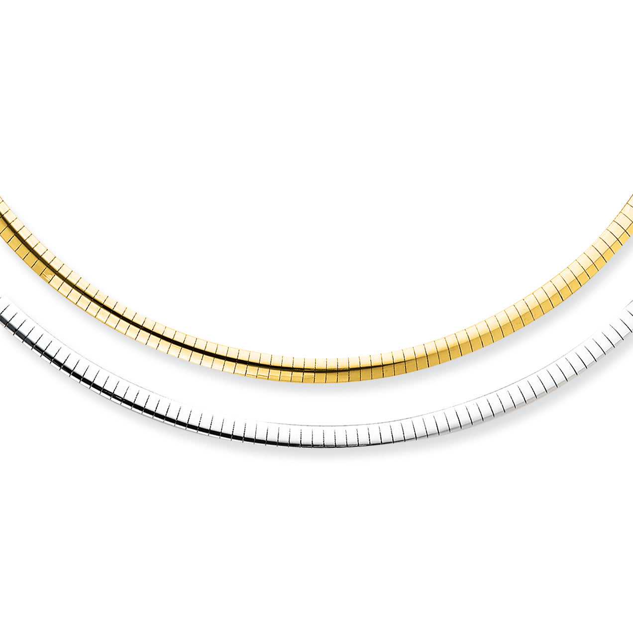14K Gold 4mm Reversible White & Yellow Domed Omega Necklace 16 Inches