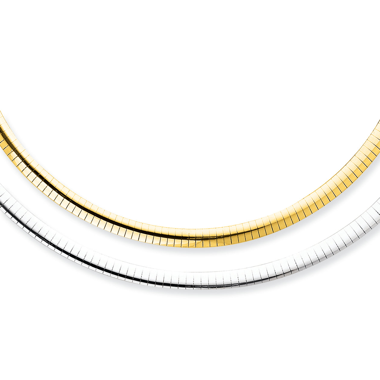 14K Gold 5mm Reversible White & Yellow Domed Omega Necklace 16 Inches