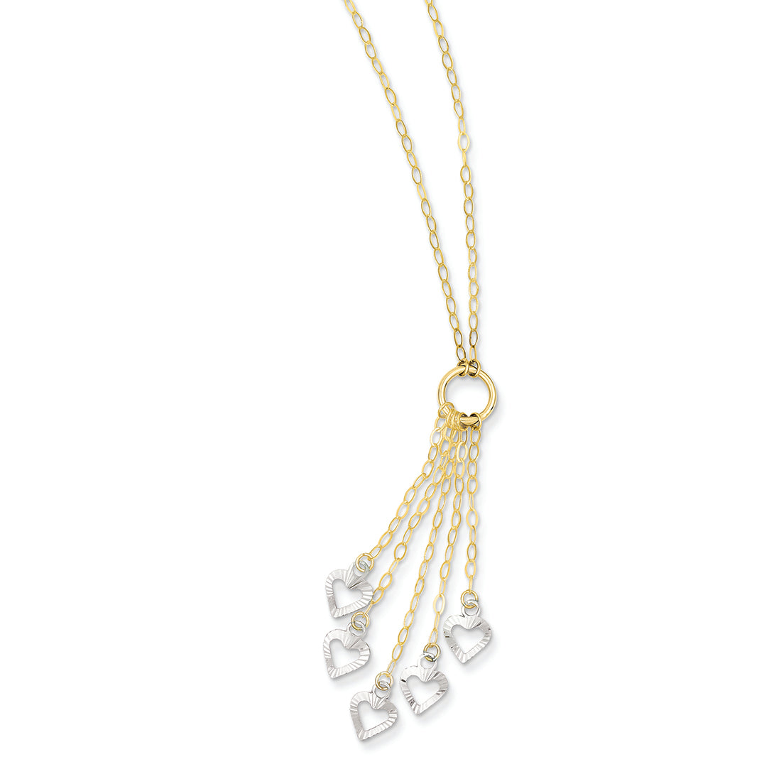 14K Gold Two-Tone Adjustable Heart Drop Necklace 16 Inches