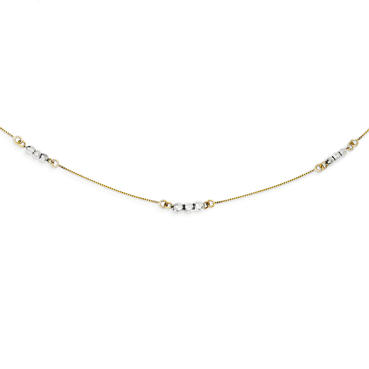 14K Gold Two-Tone Mirror Beaded Necklace 18 Inches