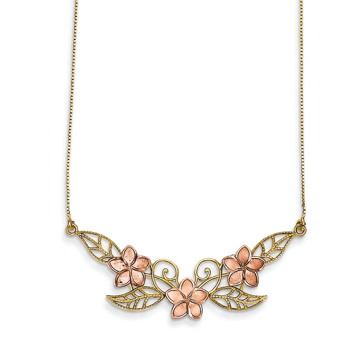14K Gold Two-tone Fancy Plumeria Necklace 18 Inches