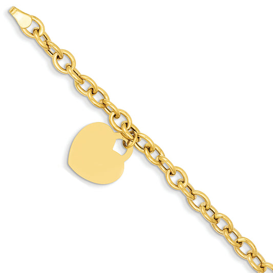 14K Gold Dangle Heart Bracelet 7.5 Inches