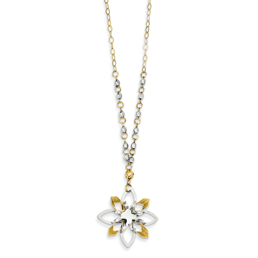 14K Gold Yellow and White Gold Flower Necklace 18 Inches