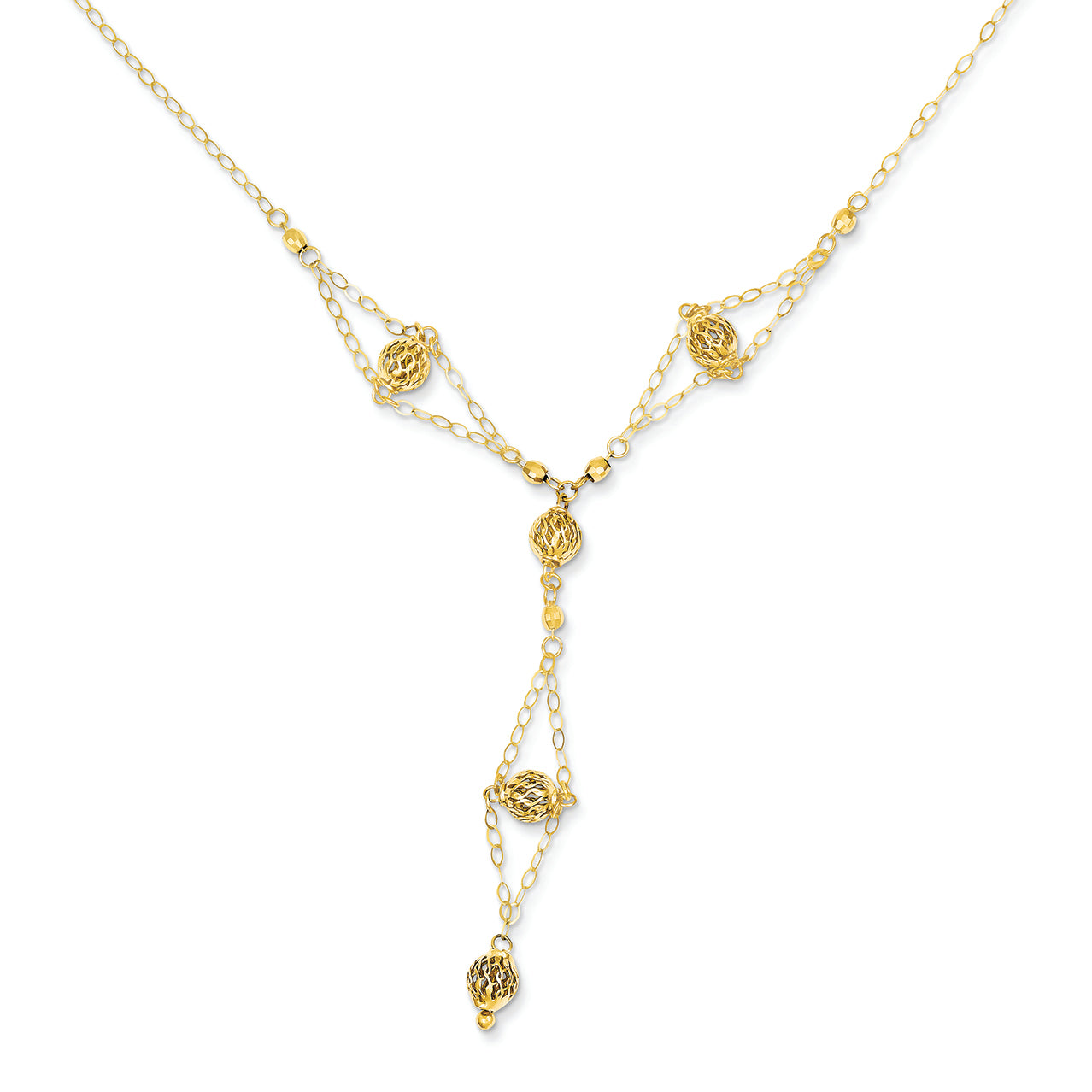 14K Gold Yellow Gold Bead Lariat with 2in ext Necklace 16 Inches