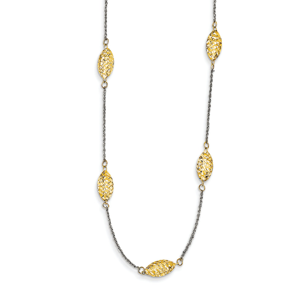 14K Gold Two-tone Puff Rice Bead Necklace 18 Inches