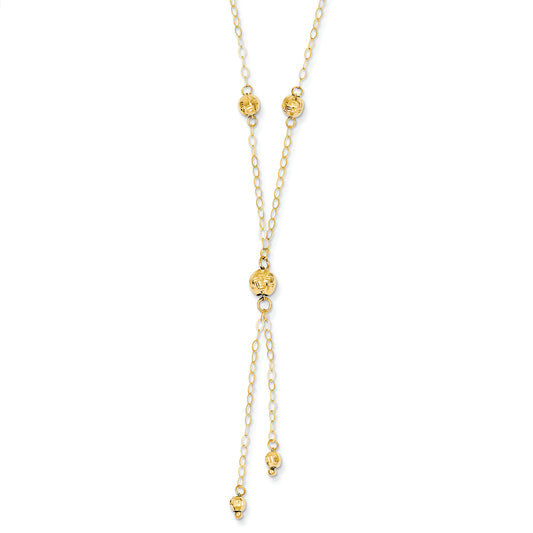 14K Gold Yellow Gold Bead Lariat with 2in ext Necklace 16 Inches