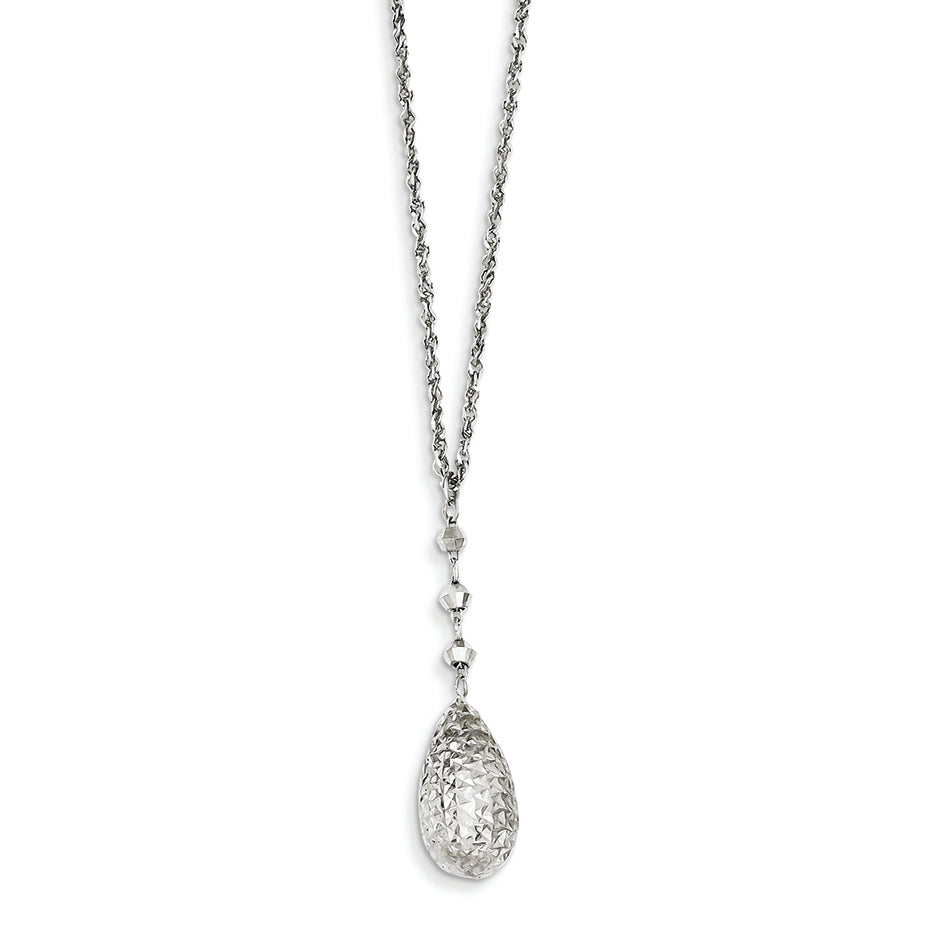 14K White Gold Puff Teardrop with 2in ext Necklace 16 Inches