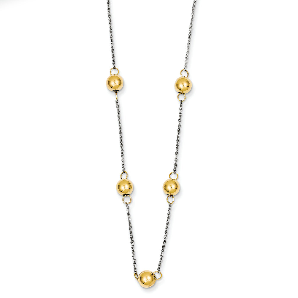 14K Gold Two-tone Bead Necklace 18 Inches