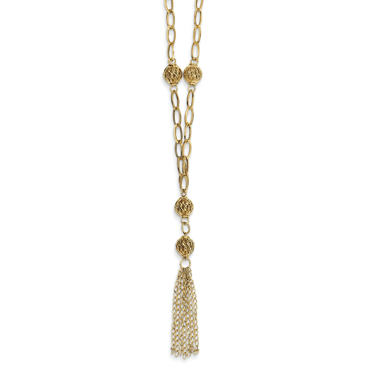14K Gold Yellow Gold Bead & Chain Lariat with 2in ext Necklace 16 Inches