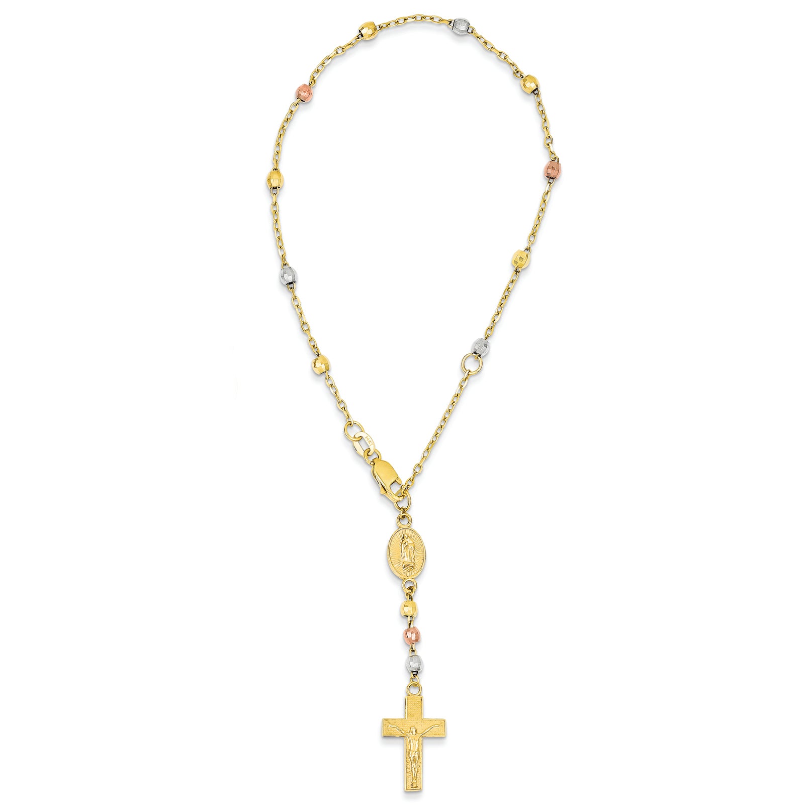14K Gold Tri-color 7in to 8in Rosary Bracelet 8 Inches