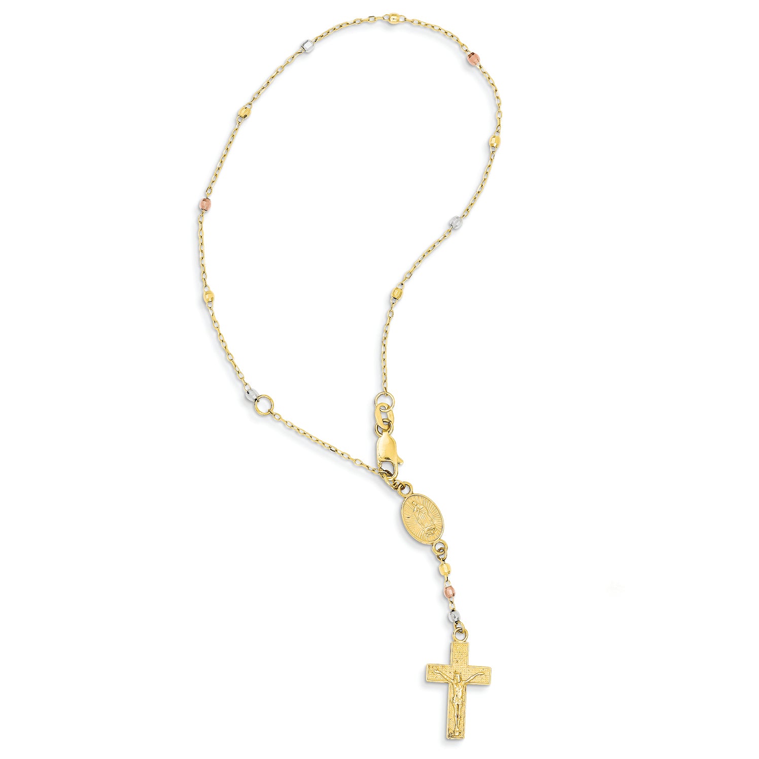 14K Gold Tri-color 7in to 8in Rosary Bracelet 8 Inches