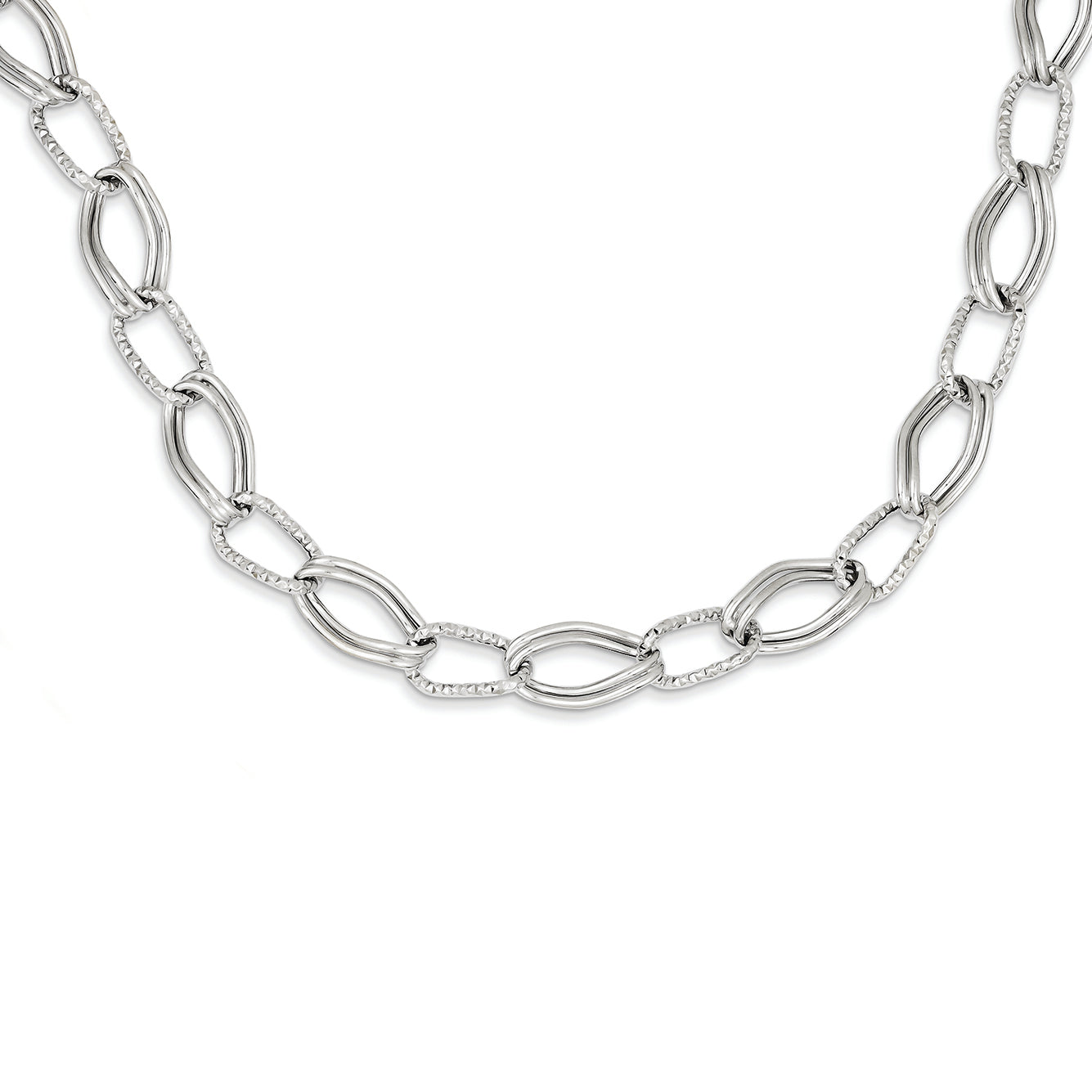 14K White Gold Polished Fancy Link Chain 18 Inches