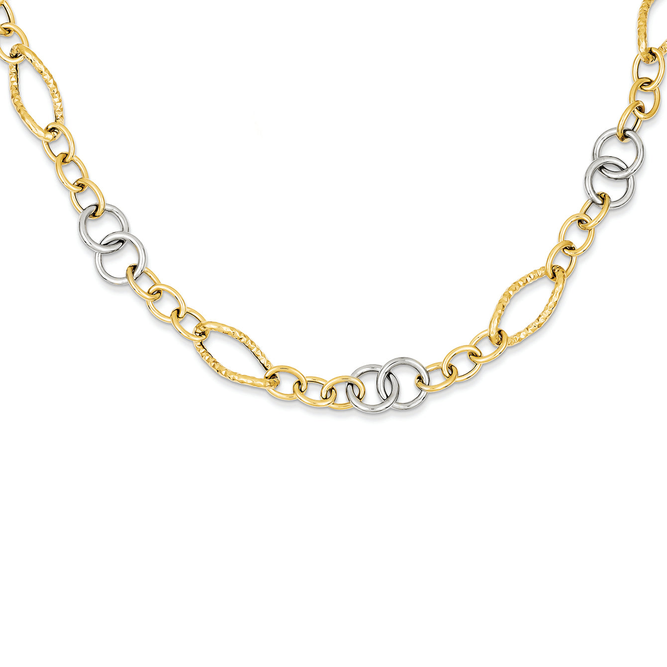 14K Gold Two Tone Polished Fancy Link Chain 18 Inches
