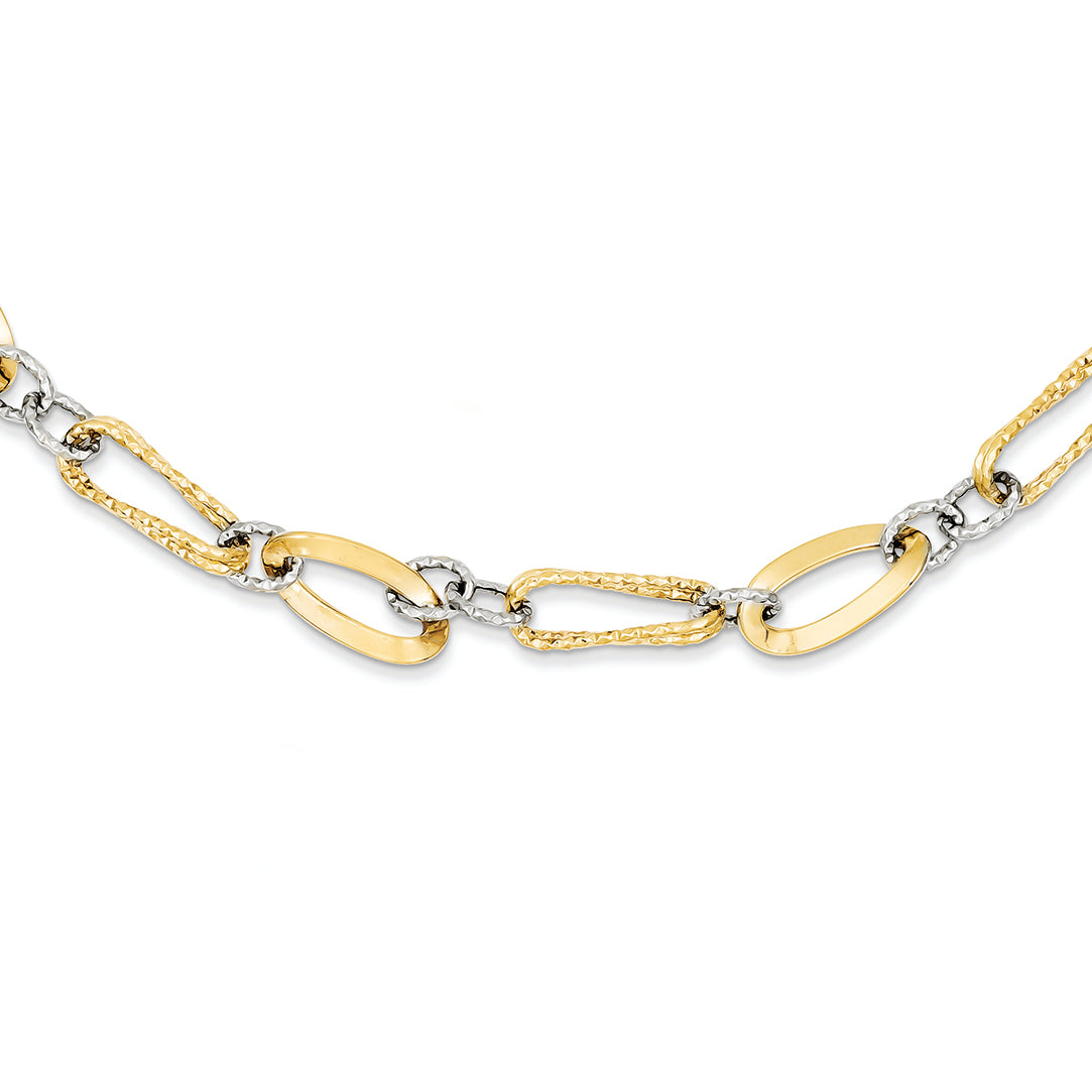 14K Gold Two Tone Polished Fancy Link Chain 18 Inches