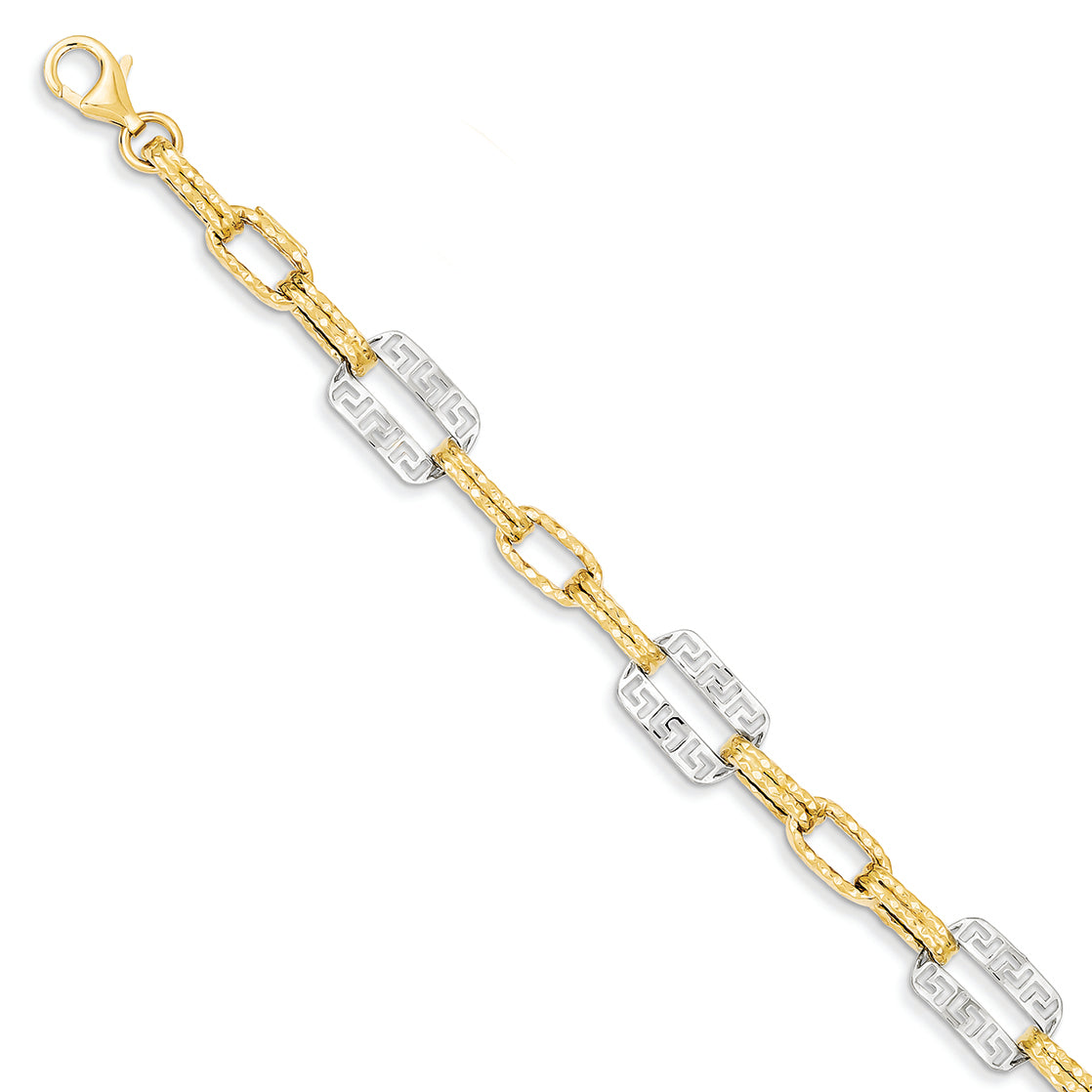 14lk Two Tone Polished Fancy Link Bracelet 7.5 Inches