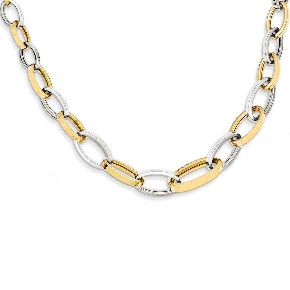 14K Gold Two-tone Polished Graduated Link Necklace 17 Inches