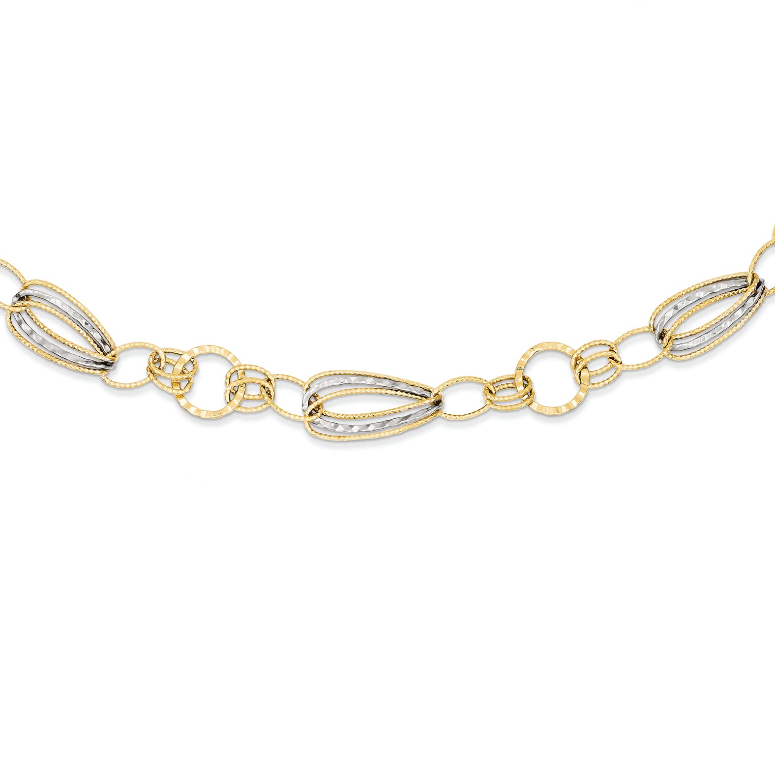 14K Gold Two-tone Textured Hollow Necklace 17 Inches