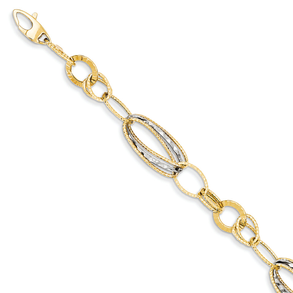 14K Gold Two-tone Textured Hollow w/ext. Bracelet 8 Inches