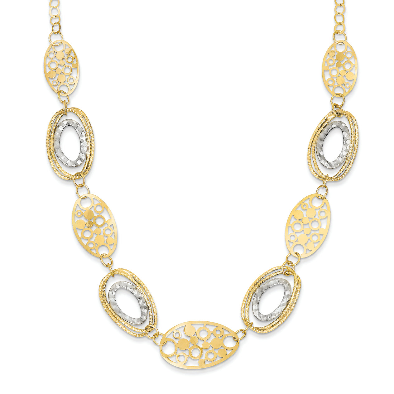 14K Gold Two-tone Textured & Polished Fancy Necklace 17 Inches