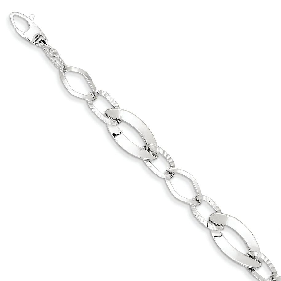 14K White Gold Polished and Textured Hollow w/ext. Bracelet 7.5 Inches