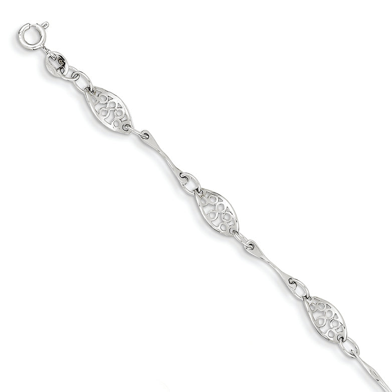 14K White Gold Polished Fancy Link Chain 7.5 Inches