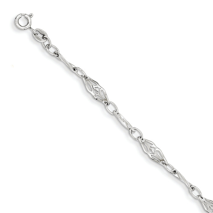14K White Gold Polished Fancy Link Bracelet 7.5 Inches