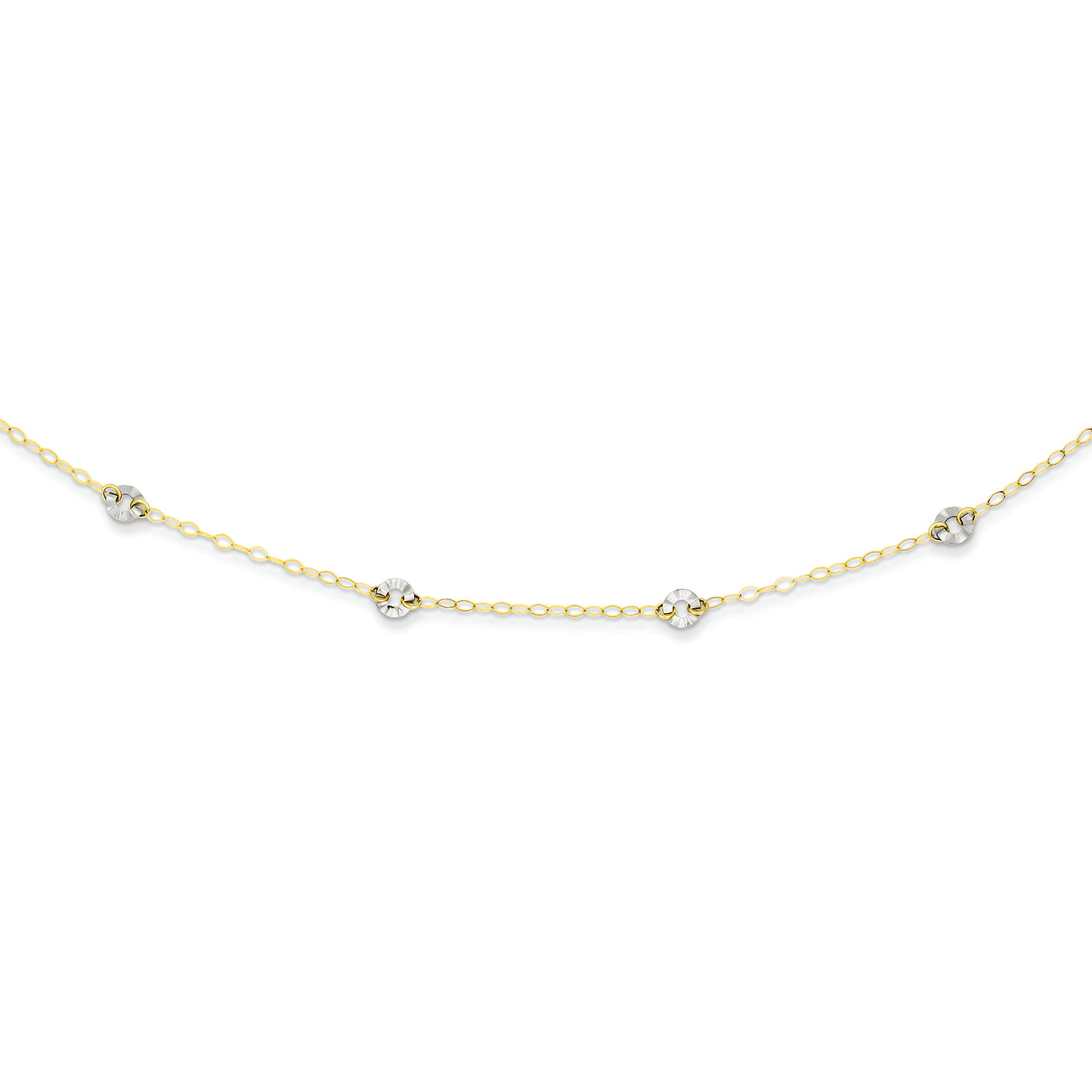 14K Gold Two-tone Oval Chain with Wavy Circles W/ 2in Ext Necklace 16 Inches